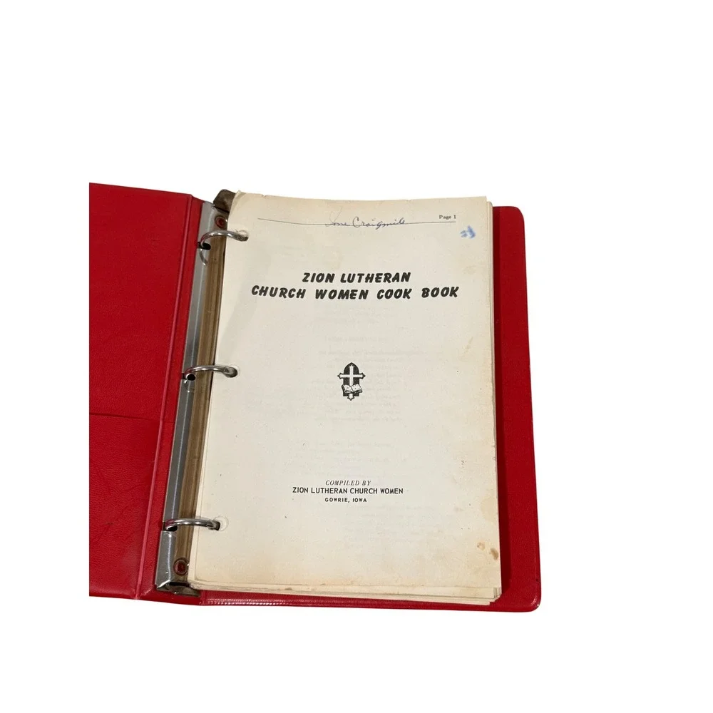 Vintage Zion Lutheran Church Cook Book Gowrie Iowa Red 3-Ring Binder